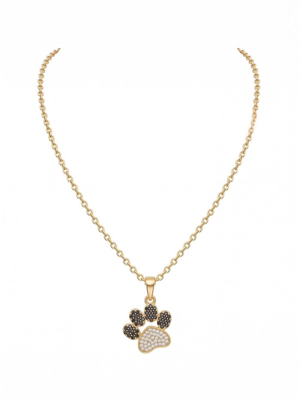 Element Gold Paw Pendant Necklace with Black and Clear Accents